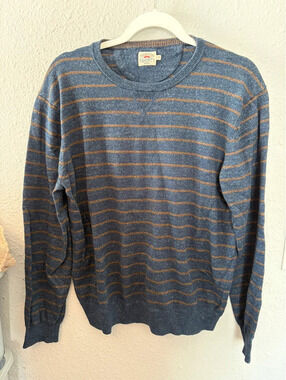 Men's Faherty Navy/Brown Striped Sweater size L. 95% cotton 5% cashmere
